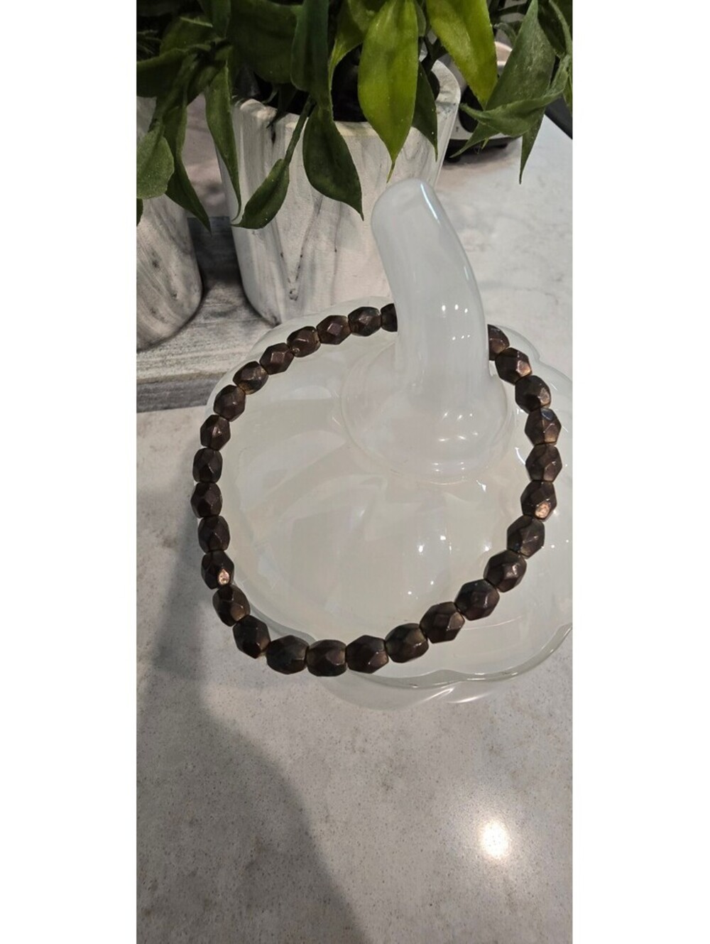 Faceted Dark Brown Beaded Stretch Bracelet